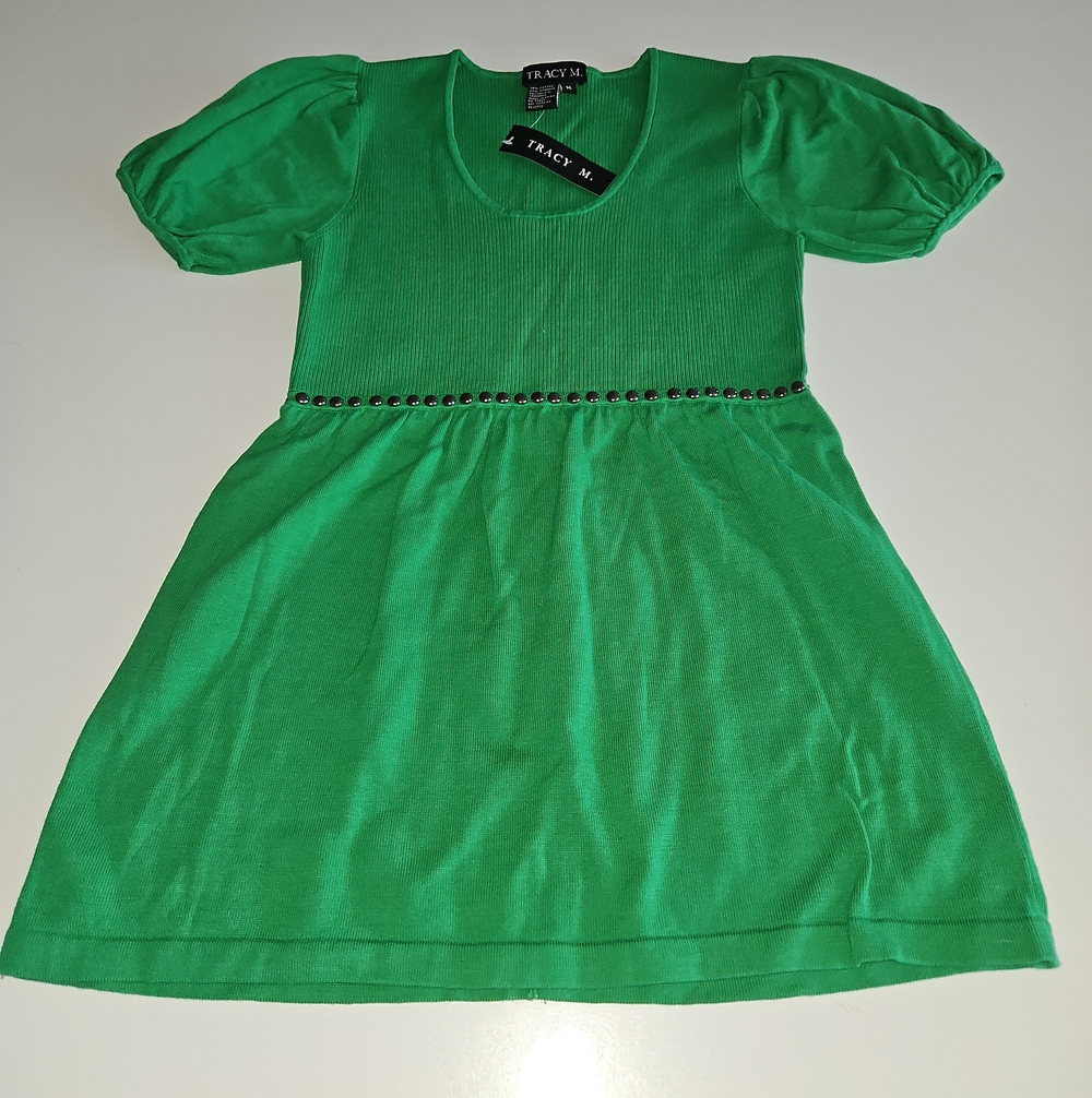 Tracy M Bright Green Puff Sleeve Knit Top